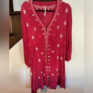 Free people red embroidered dress size small